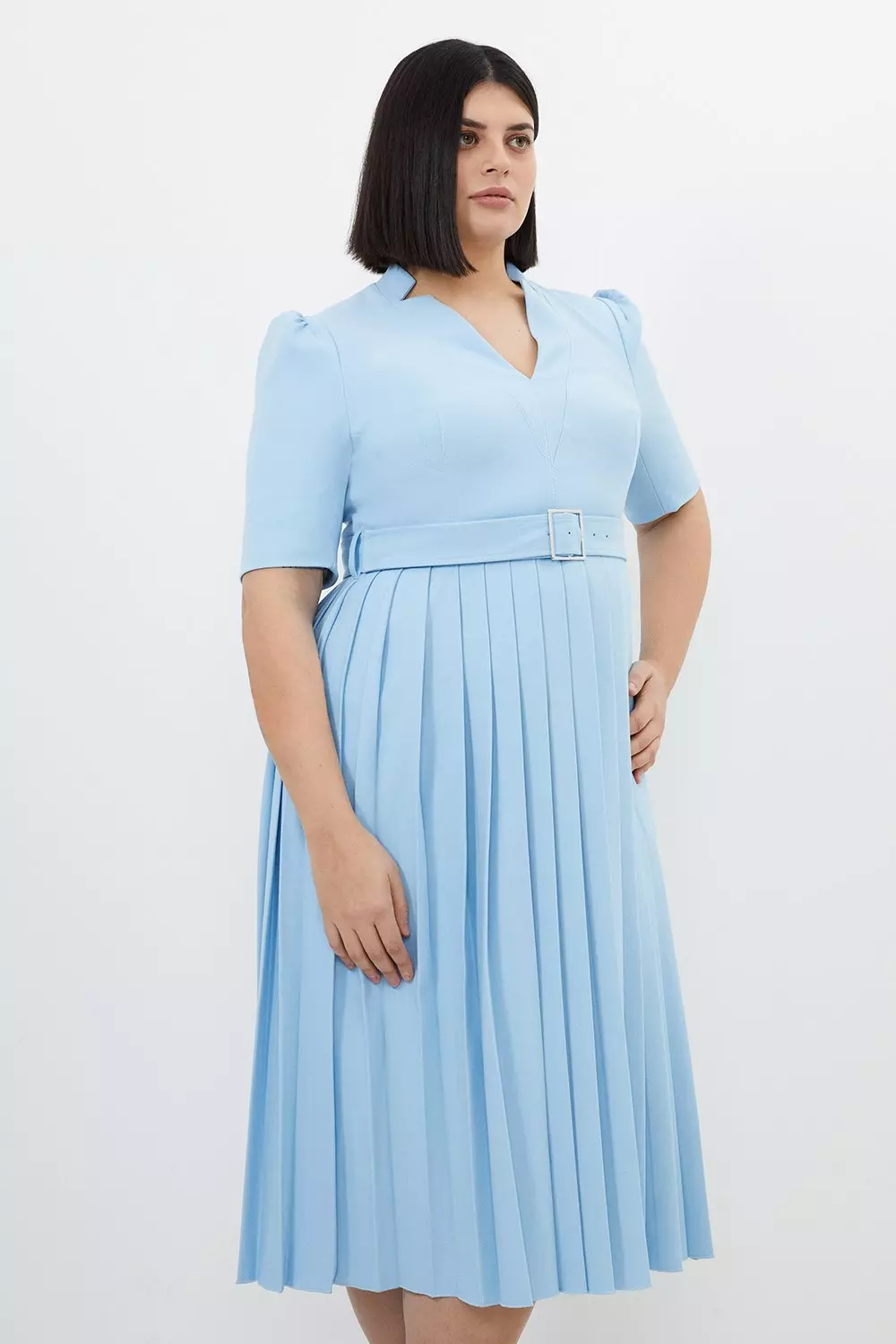 Plus Size Structured Crepe Forever Pleated Midi Dress Karen Millen